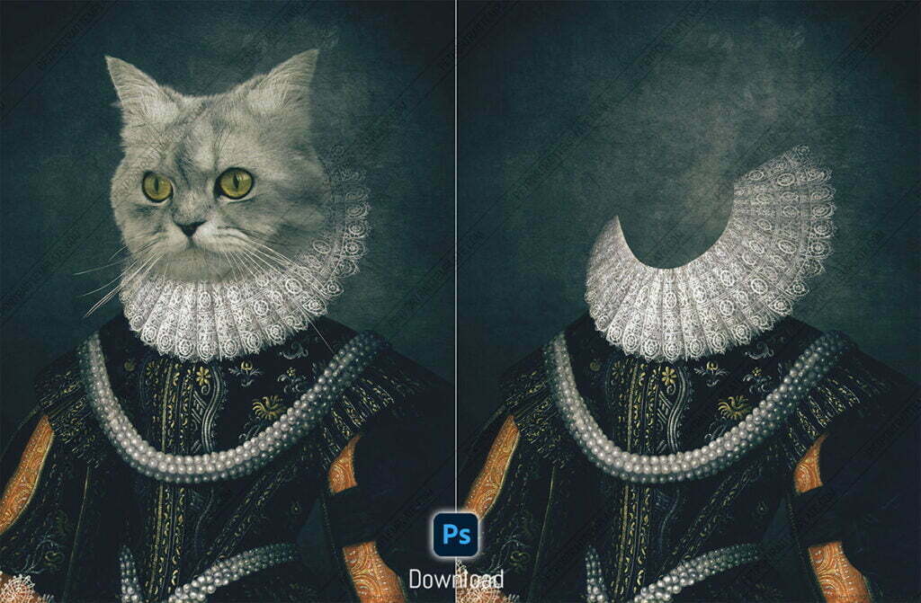 renaissance-pet-portrait-template-queen-persian-cat-psd-file-pet