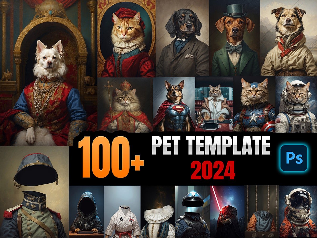 Set 100+ Pet Portrait Template PSD - New 2024