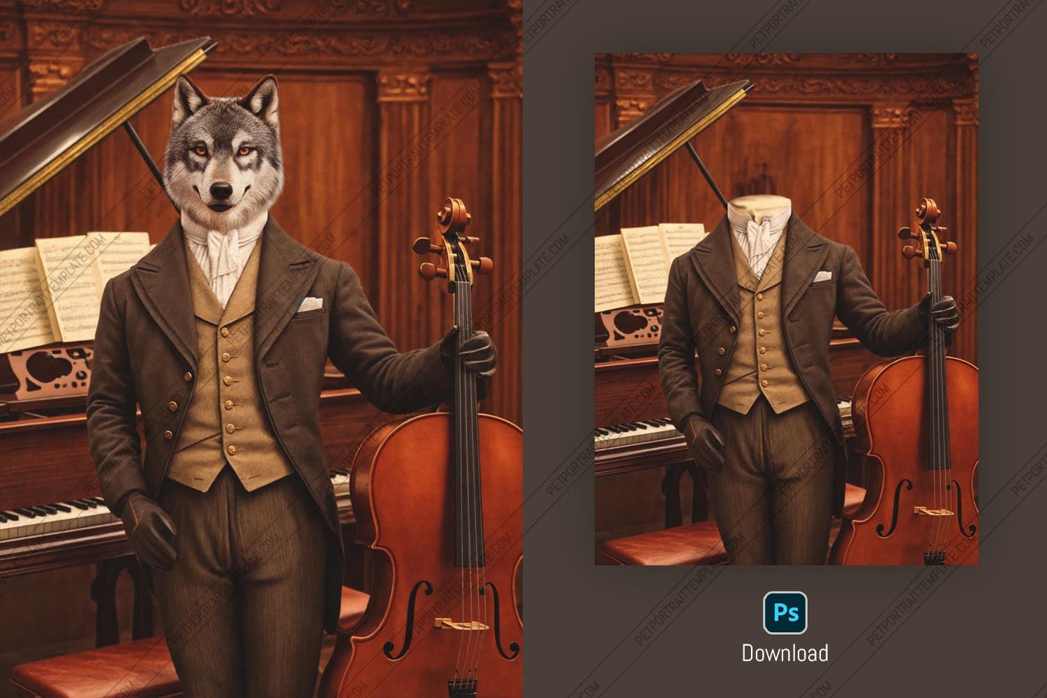 Custom Pet Portrait PSD Template - Fully Editable Digital Art