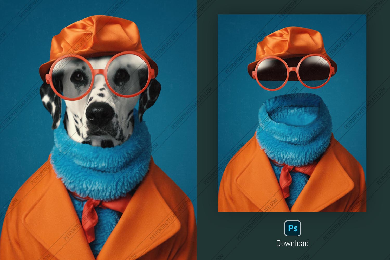 Editable Dalmatian Dog Portrait PSD Template - Customizable Pet Art Mockup