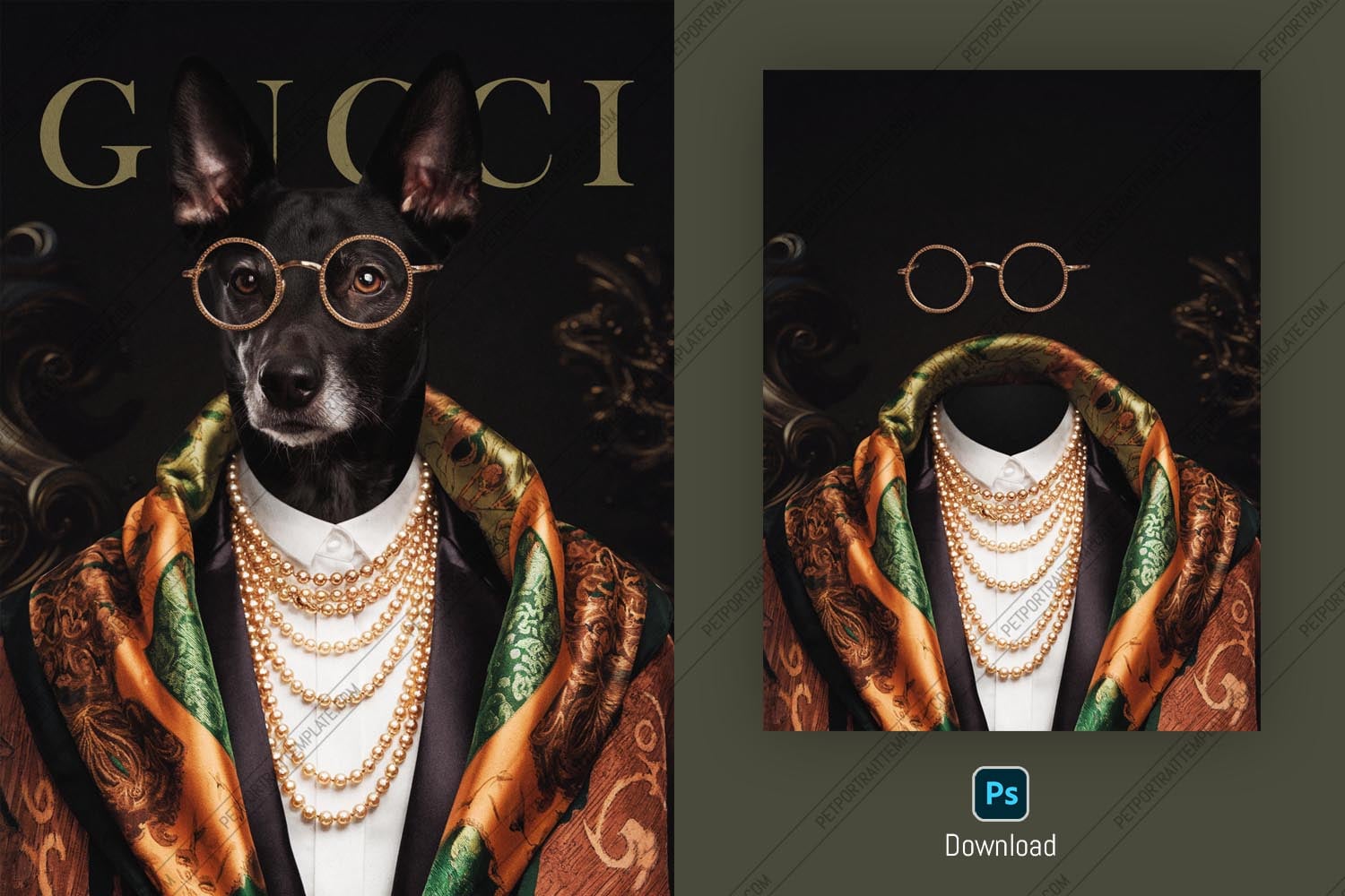 Luxury Pet Portrait PSD Template - Editable Dog Artwork Mockup