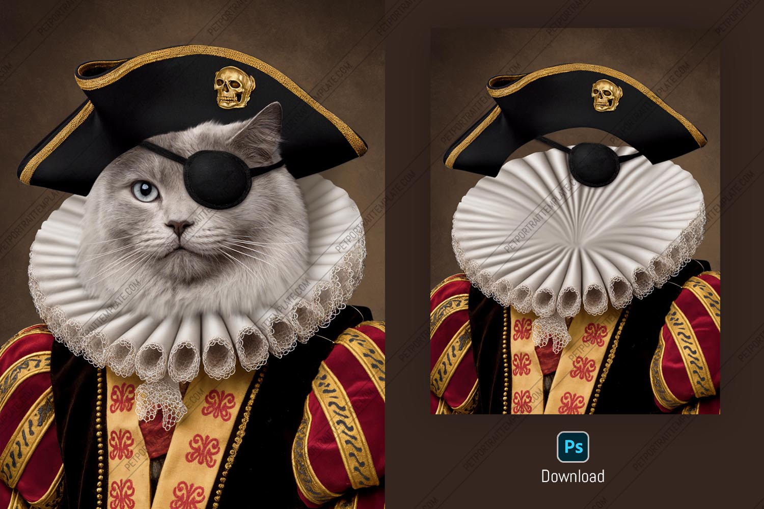 Pirate Cat Pet Portrait PSD Template - Customizable Photoshop Mockup