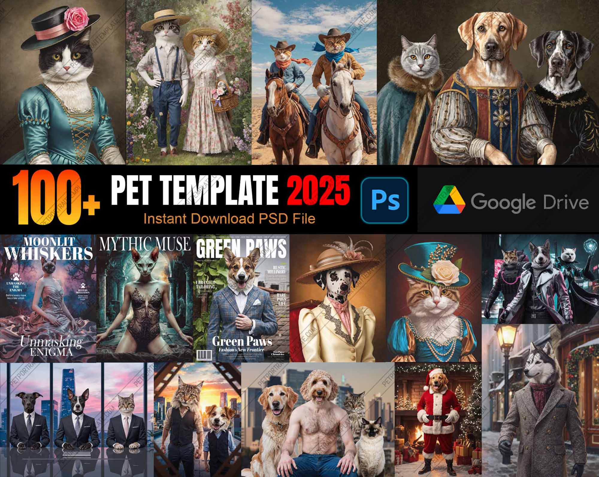 Set 100+ Pet Portrait Template PSD - New 2025