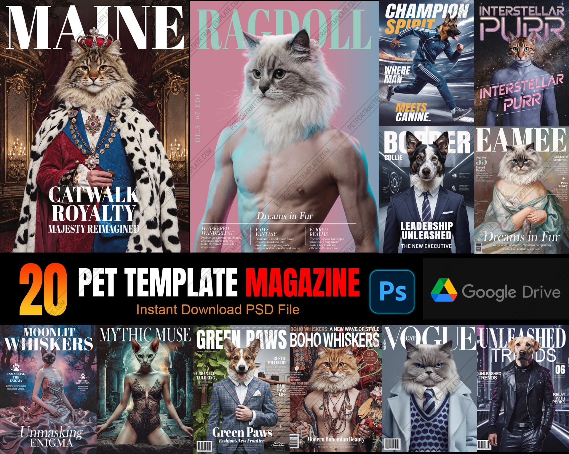 Set 20 Pet Portrait Magazine PSD Templates
