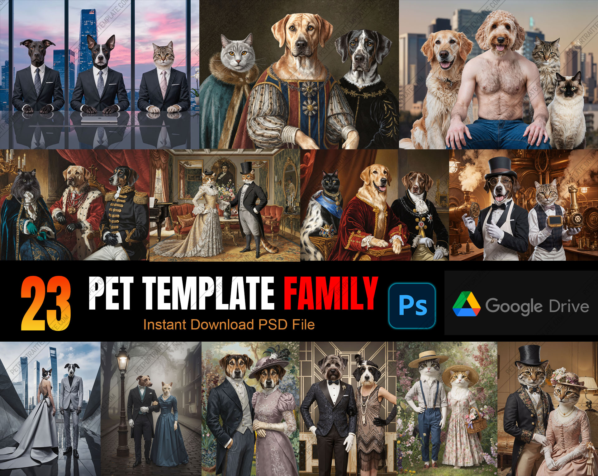 Set 23 Pet Portrait Template PSD - Family Edition